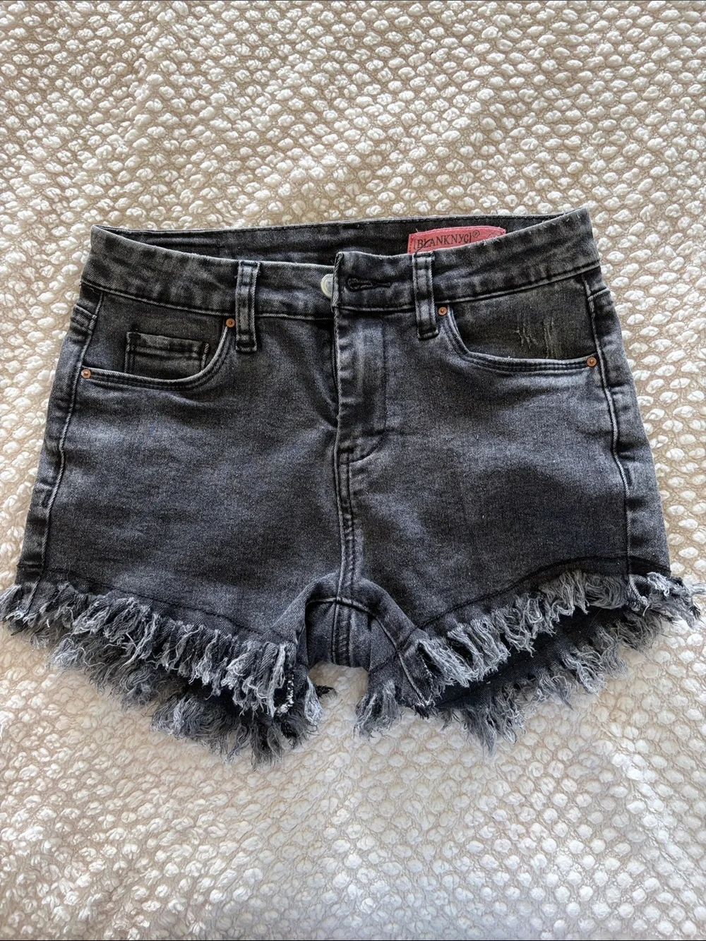 Blank NYC Washed Black Frayed Denim Cutoff Shorts